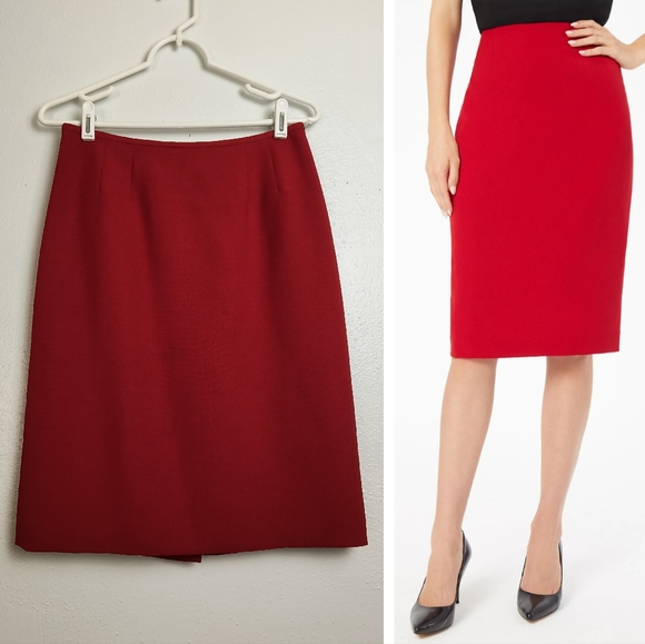 Kasper Petite Red Fire Crepe Pencil Skirt Women's 6P - Picture 1 of 9
